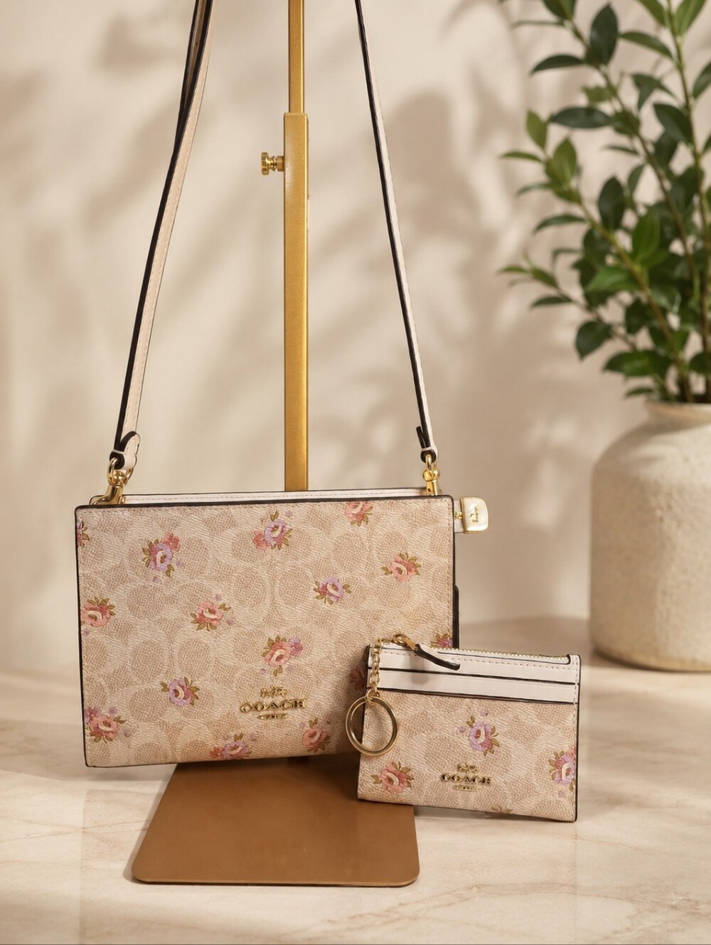 Coach Floral Signature Canvas Crossbody & Card Case EUC Like New